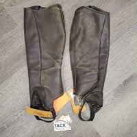 Pr Leather Half Chaps *fair, v.stretched, creased, cracks - holes, dry, stiff, clean, peeling, broken elastic, v.pilly, peeled seam
