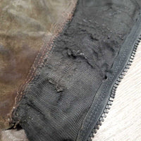 Pr Leather Half Chaps *fair, v.stretched, creased, cracks - holes, dry, stiff, clean, peeling, broken elastic, v.pilly, peeled seam
