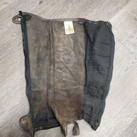 Pr Leather Half Chaps *fair, v.stretched, creased, cracks - holes, dry, stiff, clean, peeling, broken elastic, v.pilly, peeled seam
