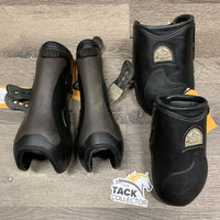 Open Front & Hind Boots, Leather Lined, tabs *gc, scuffs, rubs, clean, scrapes, edges: unstitched, curled/folded, rubs & hole