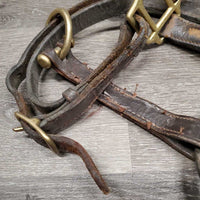 Rsd/Padded Leather Halter, snap, adj *fair, rubs, repaired, faded, scraped, thin, chewed, cracking, dirty
