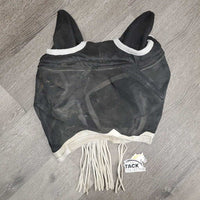 Fine Hvy Fly Mask, ears, velcro frings *gc/fair, v.dirty, discolored, stains, clumpy, sm holes, snags, rubs, older
