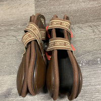 Pr Open Front Boots, tabs *gc, rubs, scrapes, v.pilly edges, film/residue inside