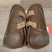 Pr Open Front Boots, tabs *gc, rubs, scrapes, v.pilly edges, film/residue inside
