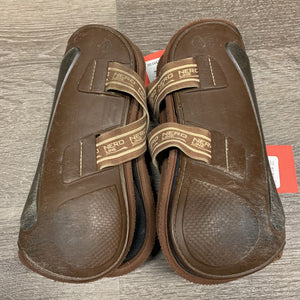 Pr Open Front Boots, tabs *gc, rubs, scrapes, v.pilly edges, film/residue inside