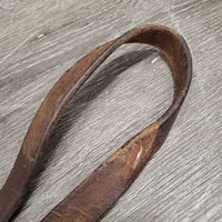 Leather Lead Shank, 30" Brass Nose Chain *fair, chewed, nameplate holes, scrapes, dry, stiff, dents, older, dirt
