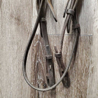 Monocrown Bridle *NO Noseband, dirty, rubs, older, dry, stiff, faded, UNSTITCHED & curled end
