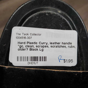 Hard Plastic Curry, leather handle *gc, clean, scrapes, scratches, rubs, older?