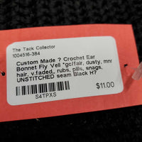 Crochet Ear Bonnet Fly Veil *gc/fair, dusty, mnr hair, v.faded, rubs, pills, snags, UNSTITCHED seam
