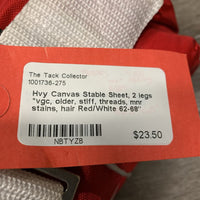 Hvy Canvas Stable Sheet, 2 legs *vgc, older, stiff, threads, mnr stains, hair