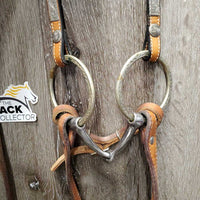 1 Ear Headstall, Engraved Loose Ring Bit, Hvy Thick Split Reins, All Rivets, Tin Silver Buckles & Trim *vgc/gc, mnr dirt, scraped edges, stains, mismatched
