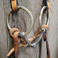 1 Ear Headstall, Engraved Loose Ring Bit, Hvy Thick Split Reins, All Rivets, Tin Silver Buckles & Trim *vgc/gc, mnr dirt, scraped edges, stains, mismatched
