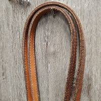 1 Ear Headstall, Engraved Loose Ring Bit, Hvy Thick Split Reins, All Rivets, Tin Silver Buckles & Trim *vgc/gc, mnr dirt, scraped edges, stains, mismatched
