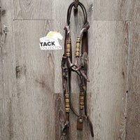 Rawhide Headstall, Short Rolled Reins, all Rivets, Silver Buckles *vgc/gc, sticky, film, older, mnr dirt?discolored, dents
