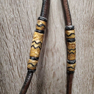 Rawhide Headstall, Short Rolled Reins, all Rivets, Silver Buckles *vgc/gc, sticky, film, older, mnr dirt?discolored, dents