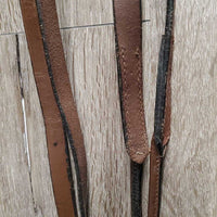 Rawhide Headstall, Short Rolled Reins, all Rivets, Silver Buckles *vgc/gc, sticky, film, older, mnr dirt?discolored, dents
