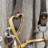 Soft Headstall, Copper Tom Thumb Bit, Hvy Thick Split Reins, laces *gc, dirt, mismatched, dents, stains, rubs
