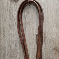 Soft Headstall, Copper Tom Thumb Bit, Hvy Thick Split Reins, laces *gc, dirt, mismatched, dents, stains, rubs
