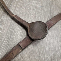 Narrow Western Breastcollar *gc/fair, v.dirty, stiff, rusty, older, mismatched, stamped, creases
