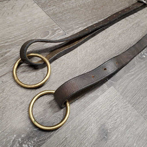 Pr Donut Side Reins, 2 Add-on Brass Rings *gc, stiff, dry, rubs, scrapes, creases, mnr dirt