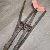 Pr Donut Side Reins, 2 Add-on Brass Rings *gc, stiff, dry, rubs, scrapes, creases, mnr dirt
