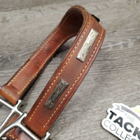 MacPherson Double Stitched Leather Show Halter with Engraved Silver *vgc, v. mnr dirt, rubs, sm dents, tarnished silver
