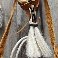 Braided Rawhide Bosal, Leather Hanger, Cotton Rope Fiador, Nylon Rope Mecate Reins, horse hair tassels *vgc, frayed rope end
