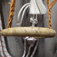 Braided Rawhide Bosal, Leather Hanger, Cotton Rope Fiador, Nylon Rope Mecate Reins, horse hair tassels *vgc, frayed rope end
