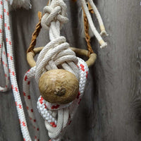 Braided Rawhide Bosal, Leather Hanger, Cotton Rope Fiador, Nylon Rope Mecate Reins, horse hair tassels *vgc, frayed rope end
