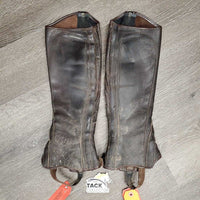 Pr Thick Leather Half Chaps *gc/fair, dirt, older, elastic: popped & stretched, rubs, faded
