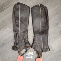 Pr Thick Leather Half Chaps *gc/fair, dirt, older, elastic: popped & stretched, rubs, faded
