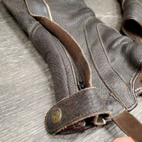 Pr Thick Leather Half Chaps *gc/fair, dirt, older, elastic: popped & stretched, rubs, faded
