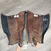 Pr Thick Leather Half Chaps *gc/fair, dirt, older, elastic: popped & stretched, rubs, faded
