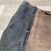 Pr Thick Leather Half Chaps *gc/fair, dirt, older, elastic: popped & stretched, rubs, faded
