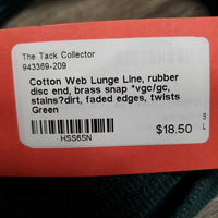 Cotton Web Lunge Line, rubber disc end, brass snap *vgc/gc, stains?dirt, faded edges, twists
