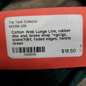 Cotton Web Lunge Line, rubber disc end, brass snap *vgc/gc, stains?dirt, faded edges, twists