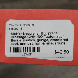 Neoprene "Equiprene" Dressage Girth *NO "automatic" Buckle elastics, gc/vgc, discolored spot, mnr dirt, hair & snags/runs