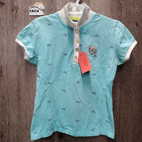 SS Polo Shirt, 1/4 Button Up *gc, mnr dingy, loose threads, faded
