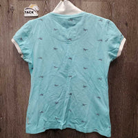 SS Polo Shirt, 1/4 Button Up *gc, mnr dingy, loose threads, faded
