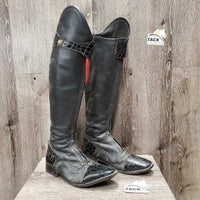 Pr Dress Boots, Front Zips, Crocodile Trim, Mesh Lining *fair/gc, dirty, v.puckered & creased
