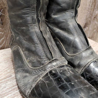 Pr Dress Boots, Front Zips, Crocodile Trim, Mesh Lining *fair/gc, dirty, v.puckered & creased
