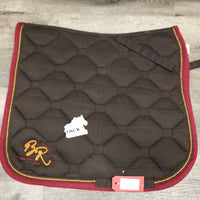 Quilt Dressage Saddle Pad, "BR" embroidery, x2 piping, bling *vgc, mnr hair, pills, rubs
