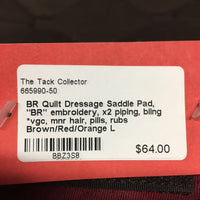 Quilt Dressage Saddle Pad, "BR" embroidery, x2 piping, bling *vgc, mnr hair, pills, rubs
