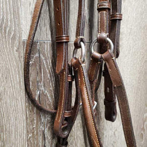 Rsd/FS Figure 8 Bridle, Clinker Browband, Rubber Reins *vgc, cut crown, clean, xholes, soft, mismatched, scraped edges