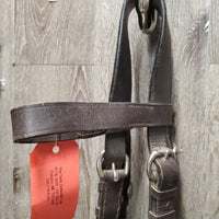 Leather Lungeing Cavesson, roller buckles *BROKEN Pin, gc, mnr dirt, stiff, creases & scraped edges
