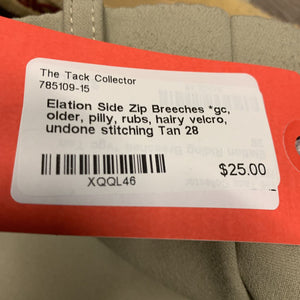 Side Zip Breeches *gc, older, pilly, rubs, hairy velcro, undone stitch, stains