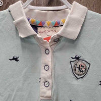 SS Polo Shirt, 1/4 Button Up *gc, puckers, loose thread, mnr pit stains
