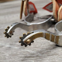 Pr Western Reining Rowel Spurs, Narrow Leather Spur Straps *gc, dirt, stains, dirty, stains, residue
