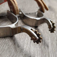 Pr Western Reining Rowel Spurs, Narrow Leather Spur Straps *gc, dirt, stains, dirty, stains, residue
