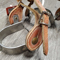 Pr Western Reining Rowel Spurs, Narrow Leather Spur Straps *gc, dirt, stains, dirty, stains, residue
